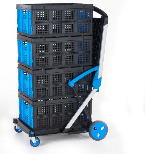 Comes with 4 Folding BoxManufactured to the recognised european GS standardManufactured from injection moulded plastic & anodised aluminiumFolding boxes are stackable & are kept securely in place by male & female connectorsFolding boxes can be stacked up to 4 high and have a capacity of 46L eachCapacity kg evenly distributed: Top Tray - 25kg, Bottom Tray - 45kg