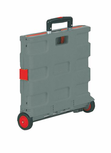 Proplaz® Folding Box Truck with Removable Lid; Fixed Wheels; Plastic; 35kg; Grey/Red  GI042Y