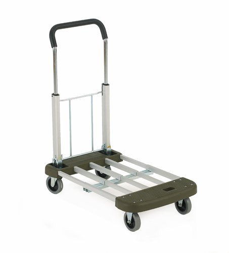 Multi Position Trolley with Moulded Ends; 760 x 440 x 930; Fixed/Swivel Castors; Aluminium; 150kg; Silver/Olive GI111Y