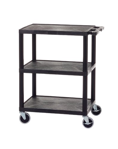 GI341L | 3 Shelf (3 Flat Shelves)Super Strong Polyethylene Moulded TrolleysEasy to clean - will not rust, dent or chipIdeal for workshops, storerooms, warehouses, automotive, electronics,  chemical & pharmaceutical industriesManufactured from a non conductive polyethylene which will not pass an electrical current & is unaffected by battery acid, solvents & cleaning solutions10 Year Guarantee