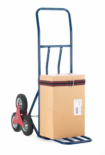 Fixed & folding toe platesComplete With Adjustable Strap Mounted on 160mm Pneumatic Wheels on a '3 Star' SystemMax load: 50 kg on stairs, 150 kg as a sack truck