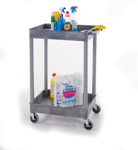 GI627L | 2 Storage TraysSuper Strong Polyethylene Moulded TrolleysEasy to clean - will not rust, dent or chipIdeal for workshops, storerooms, warehouses, automotive, electronics,  chemical & pharmaceutical industriesManufactured from a non conductive polyethylene which will not pass an electrical current & is unaffected by battery acid, solvents & cleaning solutions10 Year Guarantee