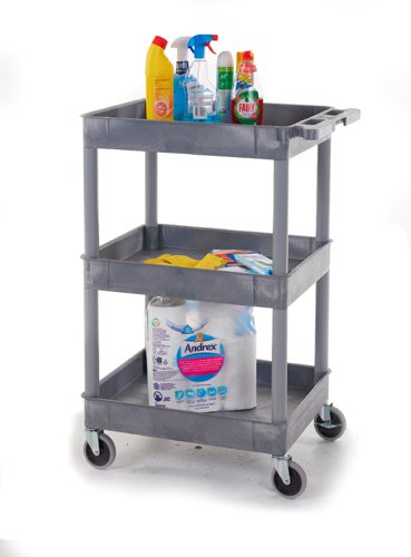 GI637L | 3 Storage TraysSuper Strong Polyethylene Moulded TrolleysEasy to clean - will not rust, dent or chipIdeal for workshops, storerooms, warehouses, automotive, electronics,  chemical & pharmaceutical industriesManufactured from a non conductive polyethylene which will not pass an electrical current & is unaffected by battery acid, solvents & cleaning solutions10 Year Guarantee