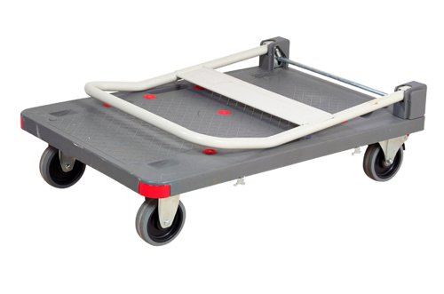 Heavy Duty Plastic Trolley With Corner BuffersCan Be Stacked 5 High For Easy StorageComplete With Mechanism ProtectorsMobile on 2 Fixed & 2 Swivel Braked 100mm Non-Marking Rubber 'Quiet Castors'Carry handles integrated into the platform easier manoeuvering
