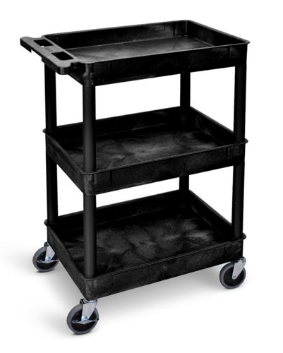 GI937L | 3 Storage TraysSuper Strong Polyethylene Moulded TrolleysEasy to clean - will not rust, dent or chipIdeal for workshops, storerooms, warehouses, automotive, electronics,  chemical & pharmaceutical industriesManufactured from a non conductive polyethylene which will not pass an electrical current & is unaffected by battery acid, solvents & cleaning solutions10 Year Guarantee