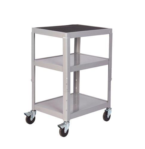 Adjustable Height Trolley; 3 Shelf; Swivel (x2 Braked) Castors; Steel; 150kg; Grey GI942W_Grey