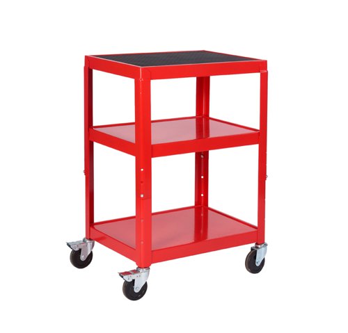 Adjustable Height Trolley; 3 Shelf; Swivel (x2 Braked) Castors; Steel; 150kg; Red GPC Industries Ltd