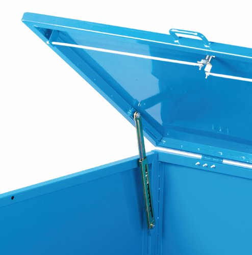 Security Trolley; Solid Sides with Lockable Lid & Half Drop Front; Fixed/Swivel (x2 Braked) Castors; Steel; 350kg; Blue GIS72S