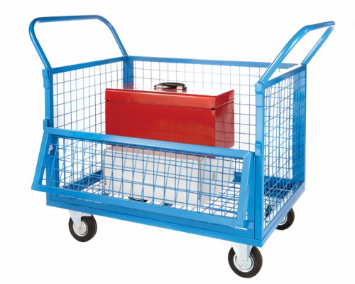 Wire Mesh Truck; 4 Sides with Half Drop Down Front; Fixed/Swivel (x2 Braked) Castors; Steel/Wire Mesh; 250kg; Blue | GIS73M | GPC Industries Ltd