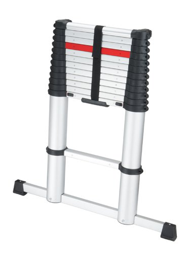 Telescopic Ladder; 13 Tread; Aluminium; 150kg; Silver/Black/Red