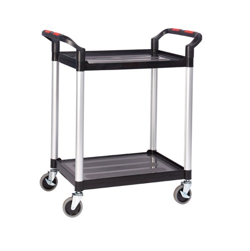 Proplaz®2 Shelf Trolley; Swivel (x2 Braked) Castors; Anodised Aluminium/Plastic; 150kg; Black/Silver