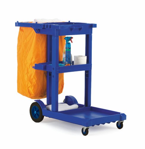 Janitorial Cleaning Trolley; Fixed/Swivel Wheel/Castors; Plastic/PVC; 100kg; Blue/Yellow