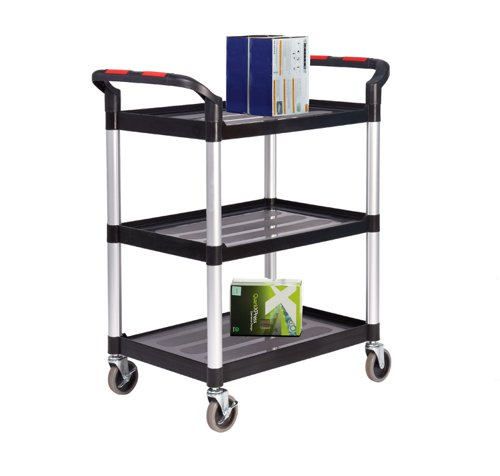 Proplaz®3 Shelf Trolley; Swivel (x2 Braked) Castors; Anodised Aluminium/Plastic; 150kg; Black/Silver