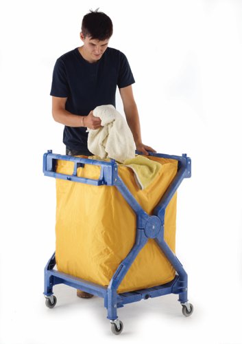 Folding Laundry Trolley; Swivel Castors; Plastic/PVC; 70kg; Blue/Yellow | HI513Y | GPC Industries Ltd