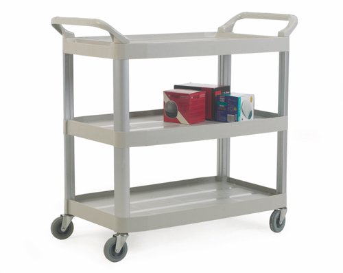 HI524Y | 3 Shelf Grey TrolleyPlastic Shelves with Strong Aluminium UprightsHygienic - Easy to CleanHas a Full 25mm Lip Surrounded