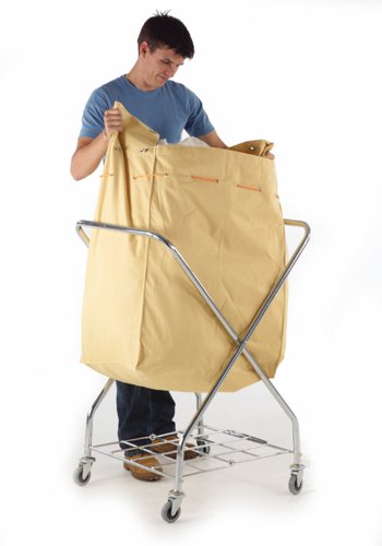 Folding Laundry Trolley; Folding X Type Model; Swivel Castors; Chrome Plated Steel/Canvas; 150kg; Silver/Creme  HI552Y