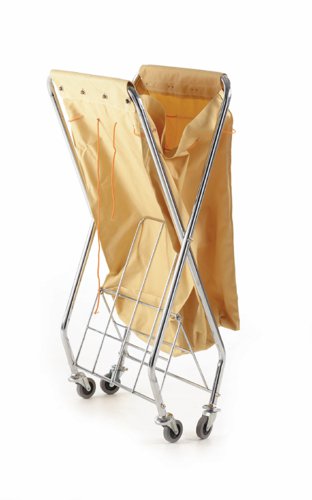 Folding Laundry Trolley; Folding X Type Model; Swivel Castors; Chrome Plated Steel/Canvas; 150kg; Silver/Creme  HI552Y
