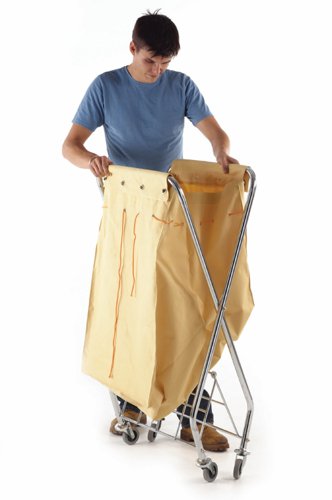 Chrome plated tubular steel frame with a strong, removable canvas sack (base frame for support)Mobile on 4 x 75mm swivel non-marking rubber castorsCanvas sack includes a drawstring - ideal for transportation Folds for compact size