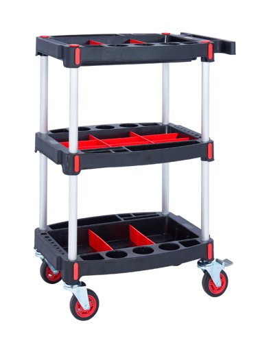 HI663Y | Hardwearing black plastic shelves with aluminium uprightsComplete with optional shelf dividers to keep your tools tidyIdeal for use in warehouses, workshops, garages etcLightweight & easy to clean