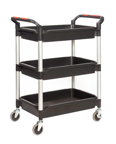 Proplaz® Plus Trolley; 3 Deep Trays ; Swivel (x2 Braked)Castors; Anodised Aluminium/Plastic; 150kg; Black/Silver