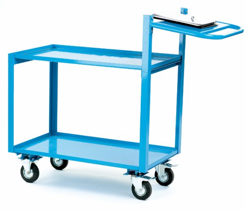 Manufactured in angle steel with fixed painted steel traysShelves feature a lipped edgeMobile on 2 Fixed, 2 Swivel Braked 125mm Rubber Castors