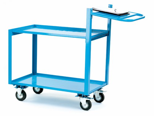 Manufactured in angle steel with fixed painted steel traysShelves feature a lipped edgeMobile on 2 Fixed, 2 Swivel Braked 125mm Rubber Castors
