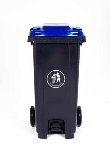 Pedal Wheeled Bin; 120L; Polypropylene; Dark Grey/Blue Lid