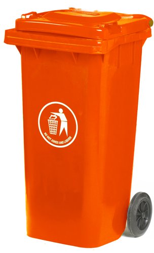 Wheelie Bin; 120L; 30% Recycled Polyethylene; Red/Orange