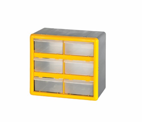 Compartment Storage Box; 6 large drawers; Yellow/Grey