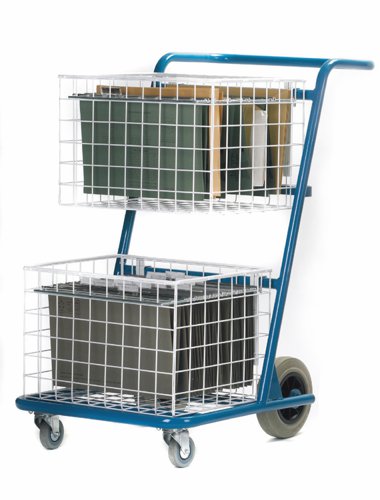 Small Premium Mail Distribution Trolley with Rear Pannier Basket; Blue