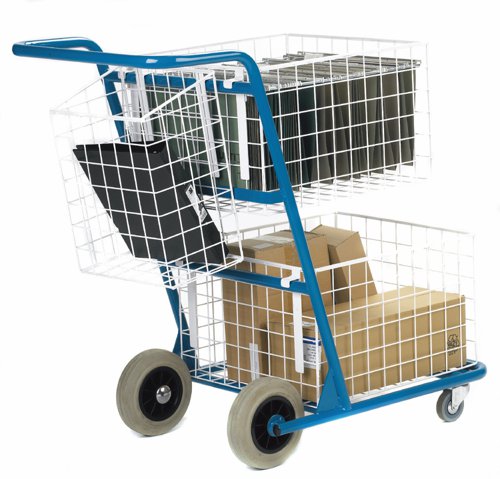 Medium Premium Mail Distribution Trolley with Rear Pannier Basket; Blue