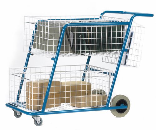 Large Premium Mail Distribution Trolley with Rear Pannier Basket; Blue