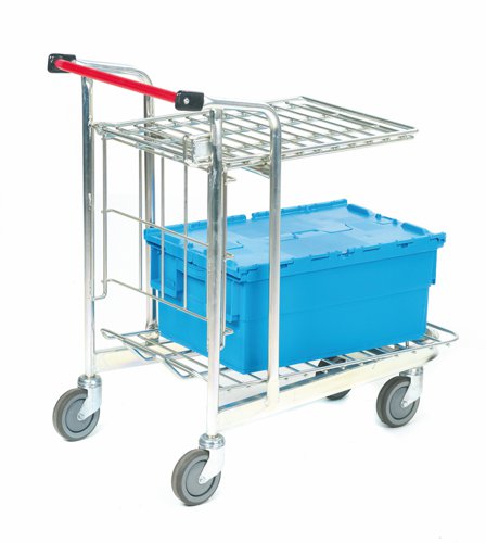 Folding top shelf to allow you to fit larger goods on the bottom shelfMobile on 4 Swivel 125mm Rubber CastorsLoad Cap: Top Shelf 50kg & Bottom Shelf 150kgShelf Heights mm: 220/535