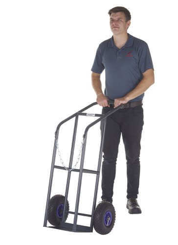 PACT801Y | Our Apollo® Single Cylinder Trolleys are designed to move and store heavy cylinders (up to 300kg) in aneasily manoeuvrable way, operating with 2 x 260mm puncture proof wheels and an ergonomically designedlip/handle. Manufactured in strong tubular steel, this unit is designed to withstand bumps and knocks, protectingthe cylinder inside.
