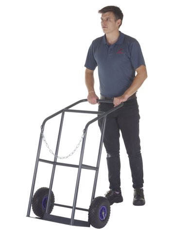 PACT802Y | Our Apollo® Single Cylinder Trolleys are designed to move and store heavy cylinders (up to 300kg) in aneasily manoeuvrable way, operating with 2 x 260mm puncture proof wheels and an ergonomically designedlip/handle. Manufactured in strong tubular steel, this unit is designed to withstand bumps and knocks, protectingthe cylinder inside.