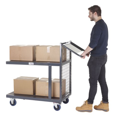 PAOP201Y | Our Apollo® Picking Trolleys are designed to move large bulky loads (approx. 300kg) in an easily manoeuvrableway, with 2 x 125mm swivel & braked castors and ergonomically designed handles. Manufactured in astrong tubular steel with a clipboard tray. This range is perfect for use in a range of environments.