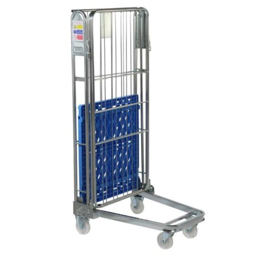 Plastic Base Nestable Roll Container; 3 Sided Unit; Internal Height mm: 1430; Silver/Blue Base