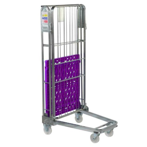 Plastic Base Nestable Roll Container; 3 Sided Unit; Internal Height mm: 1430; Silver/Purple Base