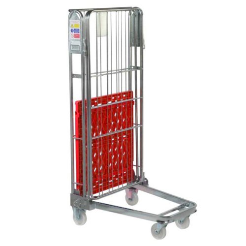 Plastic Base Nestable Roll Container; 3 Sided Unit; Internal Height mm: 1430; Silver/Red Base PBR2723_RedBase
