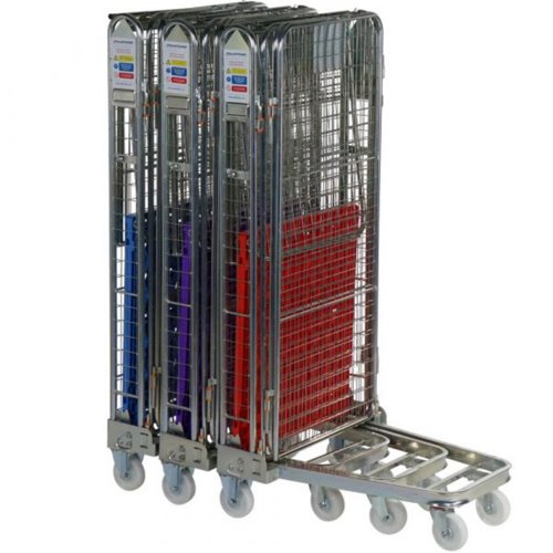 Plastic Base Nestable Roll Container; 4 Security Unit (50 x 50mm Mesh); Internal Height mm: 1430; Silver/Red Base