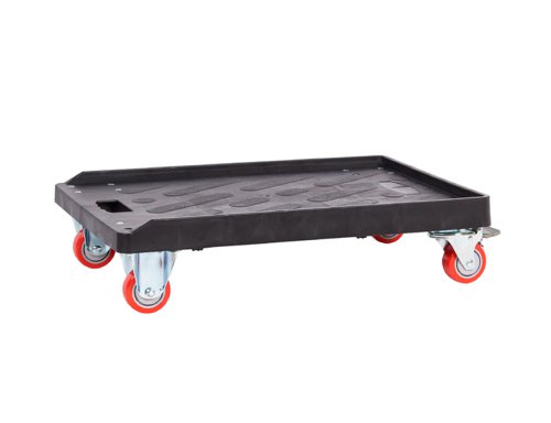 Connectable & Stackable Container Dolly; 670 x 460 x 145; Fixed/Swivel (x2 Braked) Castors; Heavy Duty Plastic; 300kg; Black PD665Y