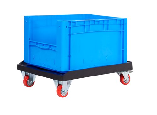 Connectable & Stackable Container Dolly; 670 x 460 x 145; Fixed/Swivel (x2 Braked) Castors; Heavy Duty Plastic; 300kg; Black GPC Industries Ltd