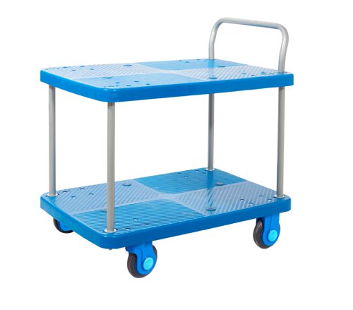 Proplaz® Super Silent Two Tier Trolley; Super Silent Castors; Steel/Plastic; 300kg; Blue/Grey PPS75Y
