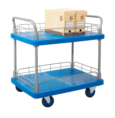 Proplaz® Blue Two Tier Trolley With Wire Surround; Fixed/Swivel Castors; Steel/Plastic; 300kg; Blue/Grey GPC Industries Ltd