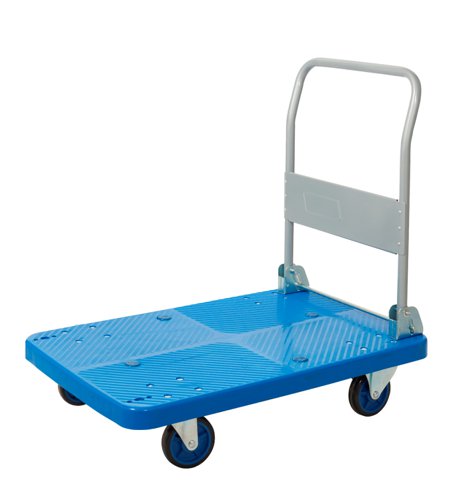 Proplaz® Blue Large Platform Trolley; Fixed/Swivel Castors; Steel/Plastic; 300kg; Blue/Grey PPU91Y