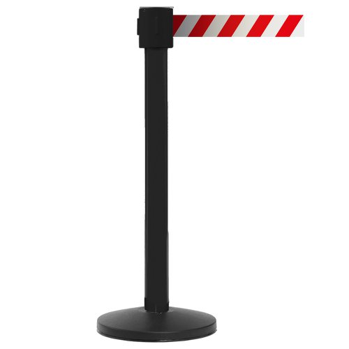 Obex Barriers® Premium Safety Belt Barrier; Belt Length mm: 10600; Black Post; Red/White Chevron