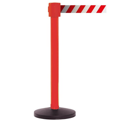 Obex Barriers® Premium Safety Belt Barrier; Belt Length mm: 10600; Red Post; Red/White Chevron