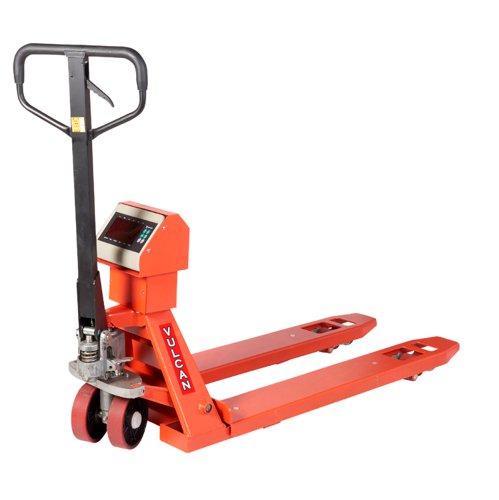 Conform to EN 1757-2CE marked & platedMobile on 180 x 50 mm polyurethane steering wheels & 74 x 70 mm tandem rollersElectronic lifting height indication in display with a weighing accuracy to + / - 0 .1% and in 0.5kg incrementsHighly reliable - all components are compact, designed for mobile use & low power usageWater & dust proof to IP 65. IP 65 allows the pallet truck to be used outside or on lorries & can be cleaned with water (under normal pressure). The load cells in the forks have an even protection levelPower supply - fitted with rechargeable batteries. The battery will last 70 -80 hours & to re-charge simply plug to the mains (cable included). Charging takes approx. 4hrs.