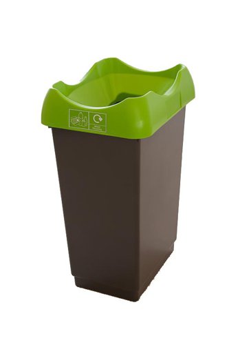 Recycling Bin c/w Sticker; Open Hole; 50L; Grey Body; Lime Green Lid; Plastic