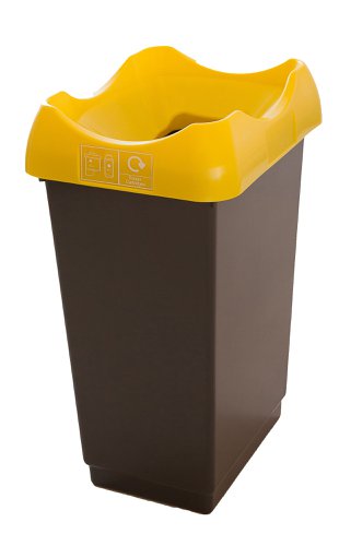 Recycling Bin c/w Sticker; Open Hole; 50L; Grey Body; Yellow Lid; Plastic RB250Z_YWLPCST